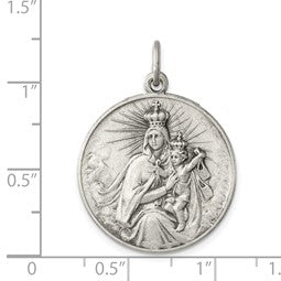 Elegant Sterling Silver Antiqued Our Lady of the Holy Scapular Medal Pendant - Gift Box Included