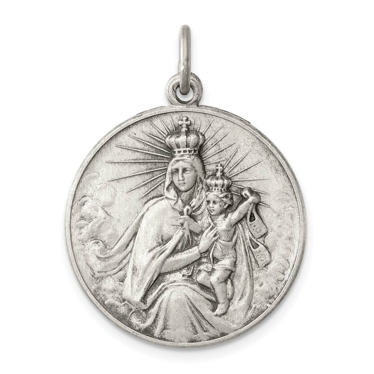 Elegant Sterling Silver Antiqued Our Lady of the Holy Scapular Medal Pendant - Gift Box Included