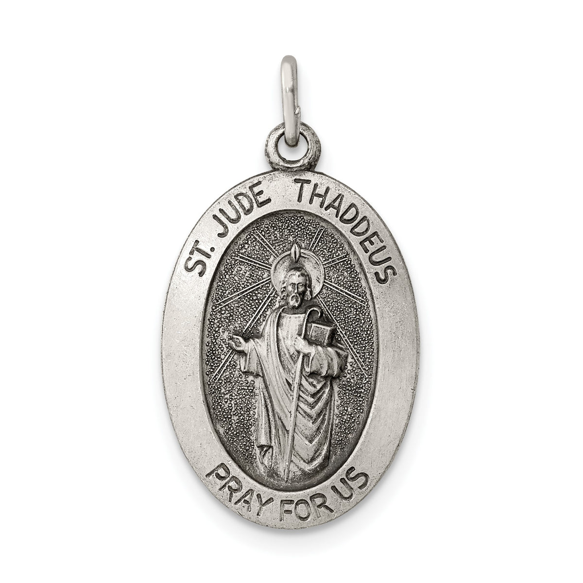 Sterling Silver Antiqued Saint Jude Thaddeus Medal - Gift Box Included