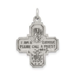 Vintage-Inspired Sterling Silver Antiqued Reversible 4-Way Medal Pendant - Gift Box Included