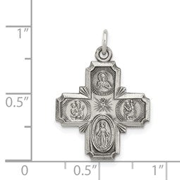 Vintage-Inspired Sterling Silver Antiqued Reversible 4-Way Medal Pendant - Gift Box Included