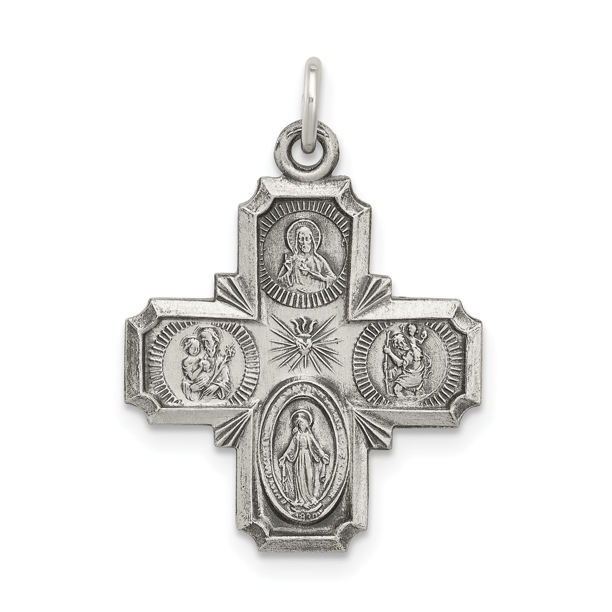 Vintage-Inspired Sterling Silver Antiqued Reversible 4-Way Medal Pendant - Gift Box Included