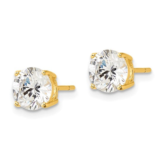 Sterling Silver Gold-tone Polished 7mm CZ Post Earrings - Gift Box Included