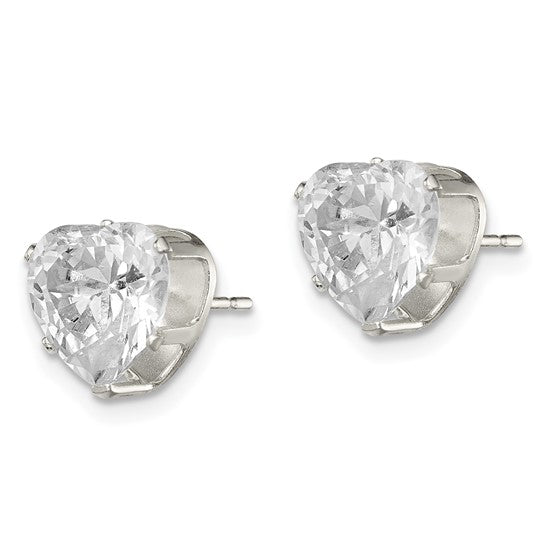 Sterling Silver Polished 8mm Heart Snap Set CZ Stud Earrings - Gift Box Included