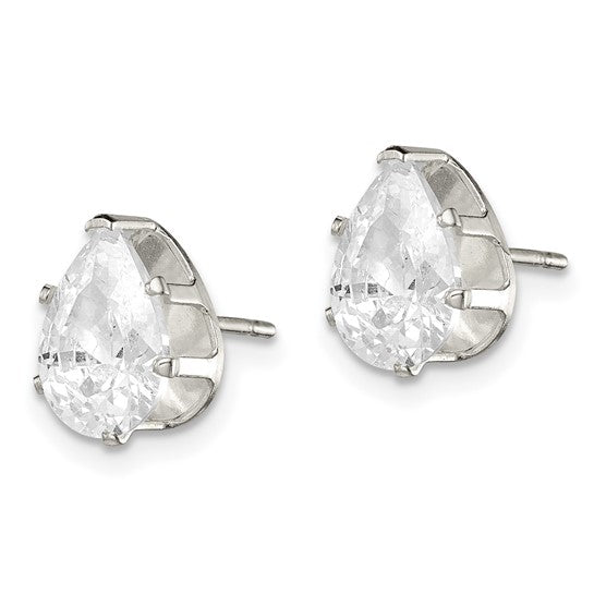 Sterling Silver Polished 9x6mm Pear Snap Set CZ Stud Earrings - Gift Box Included