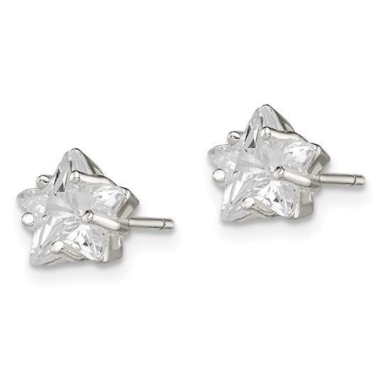 Sterling Silver Polished 7mm Star Basket Set CZ Stud Earrings - Gift Box Included