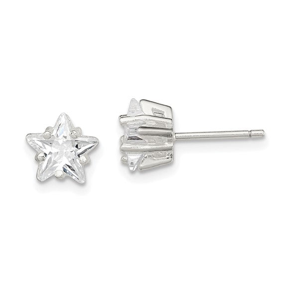 Sterling Silver Polished 7mm Star Basket Set CZ Stud Earrings - Gift Box Included