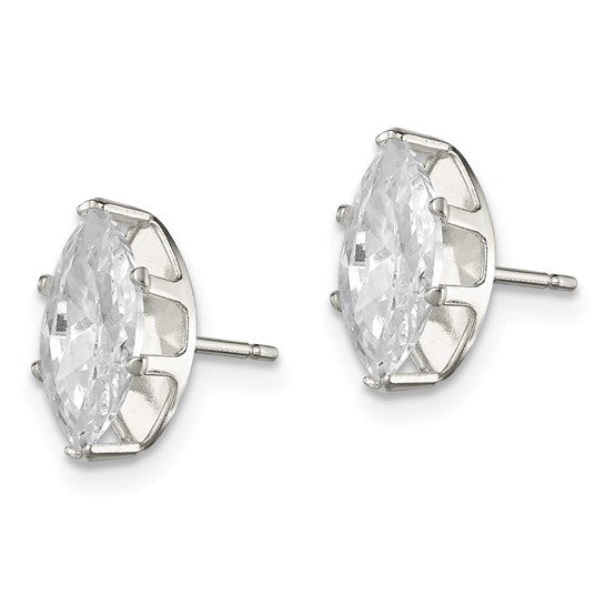 Sterling Silver Polished 10x5mm Marquise Snap Set CZ Stud Earrings - Gift Box Included
