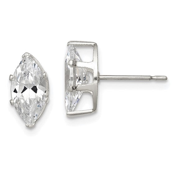 Sterling Silver Polished 10x5mm Marquise Snap Set CZ Stud Earrings - Gift Box Included