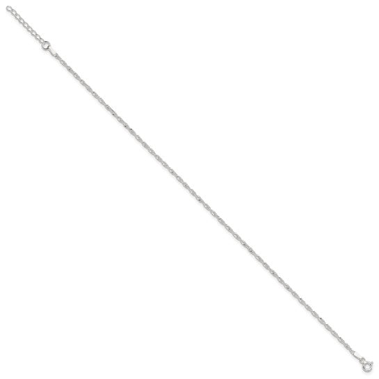Sterling Silver 9 in Singapore Plus 1in ext. Chain Anklet - Gift Box Included