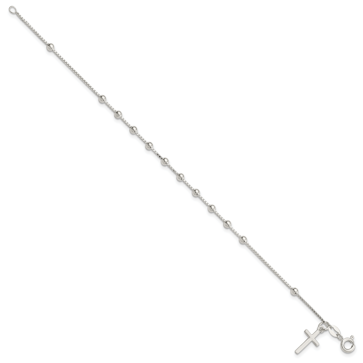 Sterling Silver Polished Cross Rosary 7.25 inch Bracelet - Gift Box Included / Silver Rosary Bracelet / Italian Silver