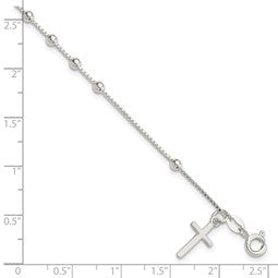 Sterling Silver Polished Cross Rosary 7.25 inch Bracelet - Gift Box Included / Silver Rosary Bracelet / Italian Silver