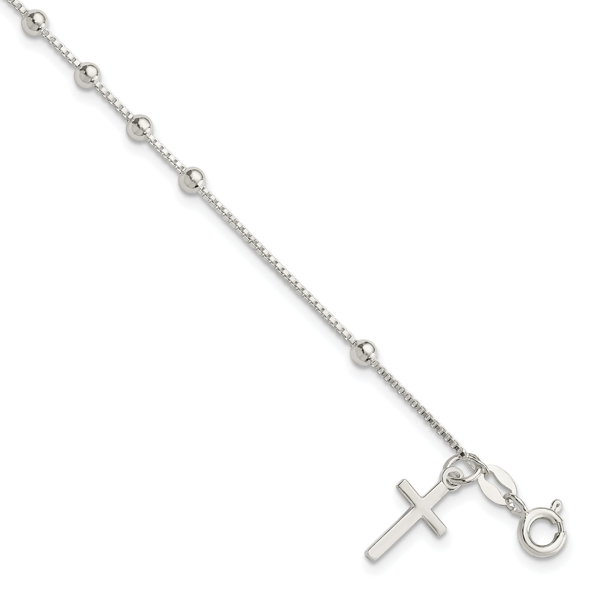 Sterling Silver Polished Cross Rosary 7.25 inch Bracelet - Gift Box Included / Silver Rosary Bracelet / Italian Silver