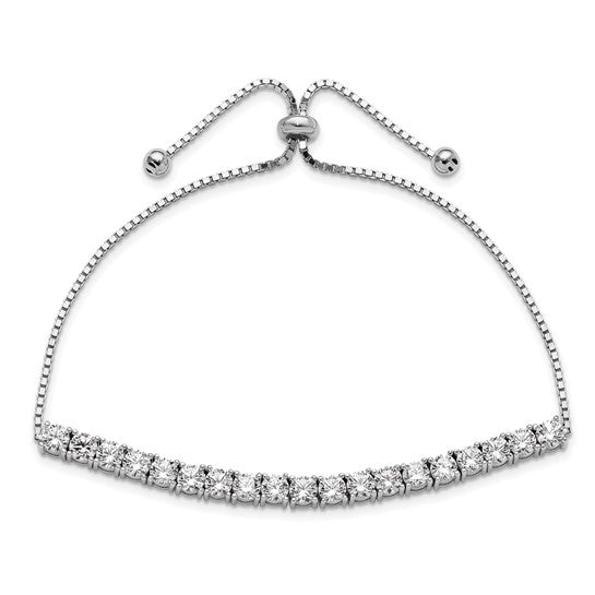 Sterling Silver Rhodium-plated Polished CZ Adjustable Tennis Bracelet - Gift Box Included