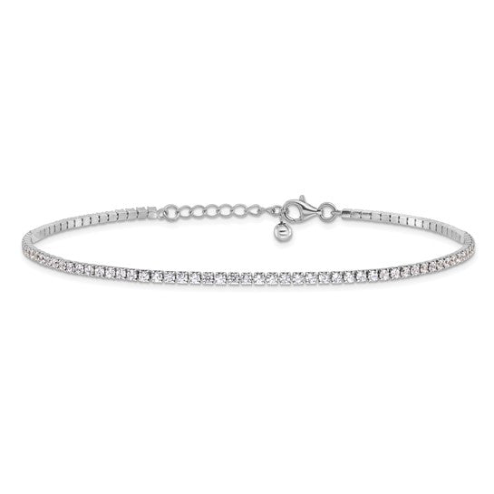 Sterling Silver 2mm CZ 9in Plus 1in ext Tennis Anklet - Gift Box Included