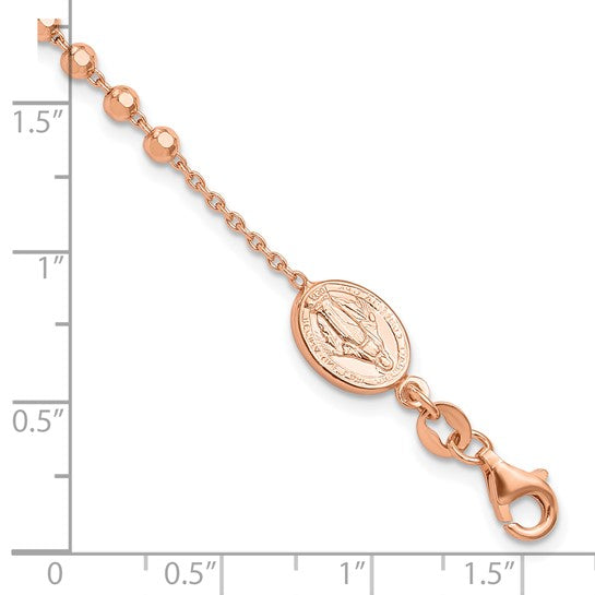 Rose Gold Polished Cross Rosary Cross 7in with 1in Ext. Bracelet - Gift Box Included - Ships Next Business Day