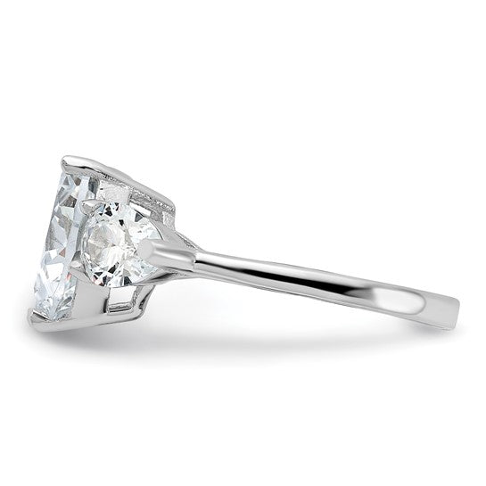Sterling Silver Heart Shape Center CZ 3-Stone Ring - Gift Box Included