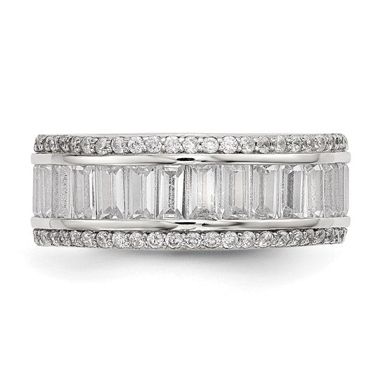 Sterling Silver Baguette and Round CZ Eternity Ring - Gift Box Included