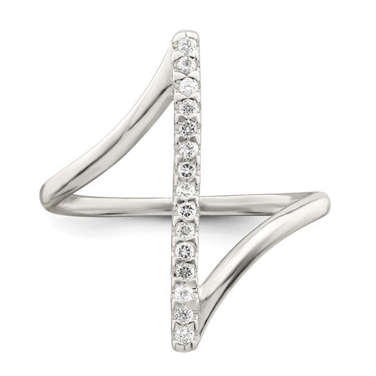 Sterling Silver CZ Bar Ring - Criss Cross Ring - Gift Box Included