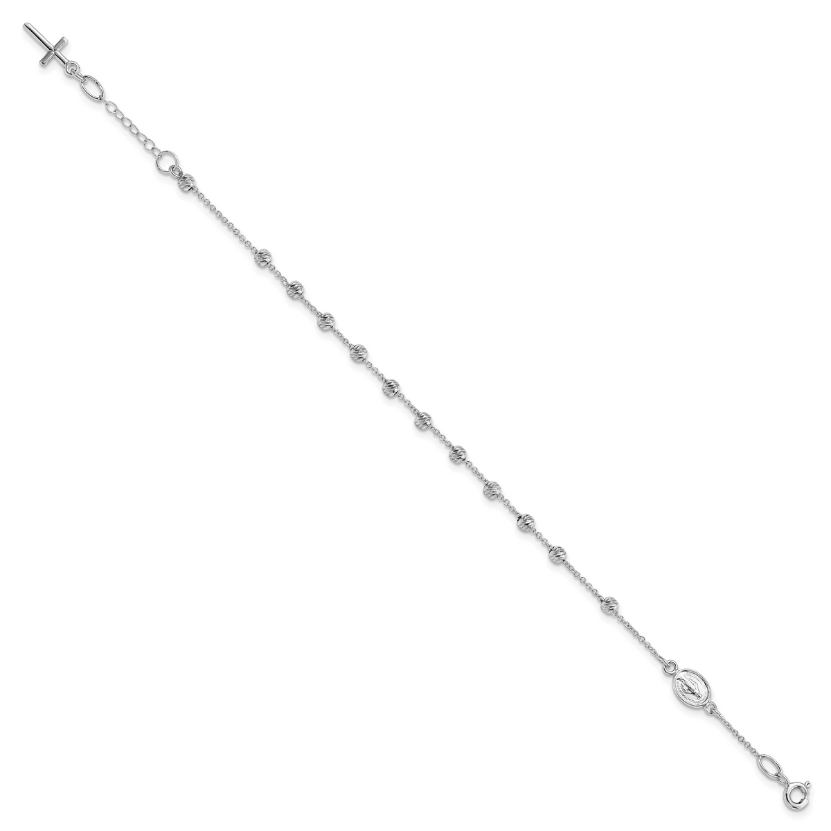 Children's Polished Cross Rosary 6 inch w/ .75in ext Bracelet 14k White Gold (not plated or filled) White Gold Rosary Bracelet