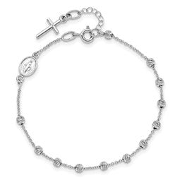 Children's Polished Cross Rosary 6 inch w/ .75in ext Bracelet 14k White Gold (not plated or filled) White Gold Rosary Bracelet