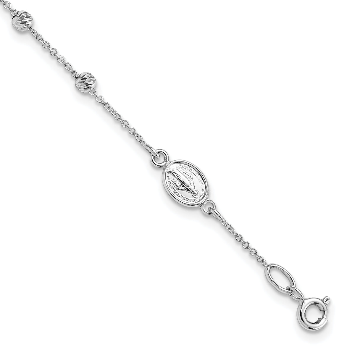 Children's Polished Cross Rosary 6 inch w/ .75in ext Bracelet 14k White Gold (not plated or filled) White Gold Rosary Bracelet