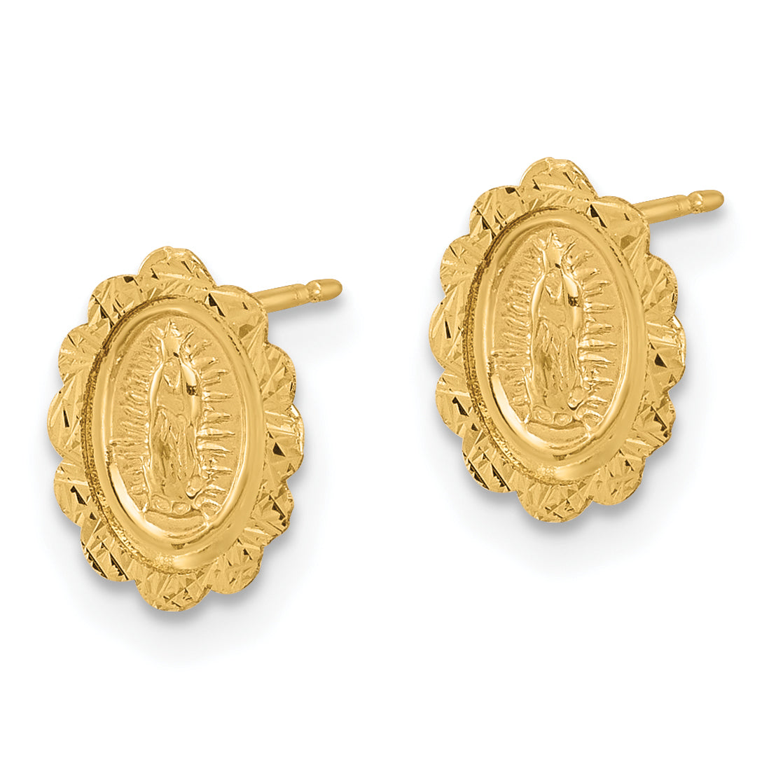 Radiant 14K Diamond-Cut Miraculous Medal Post Earrings - Gift Box Included Real Gold (Not Plated or Filled)