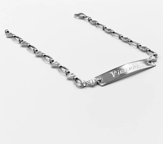 Sterling Silver Engravable Children's ID Heart Link Bracelet Sterling Silver Engravable Children's ID Heart Link Bracelet