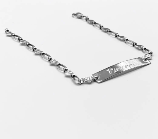 Children's Solid Sterling Silver  Personalized ID Heart Link Adjustable Bracelet 6.5 inches Front & Back Engraving /  9 months - 7 years old