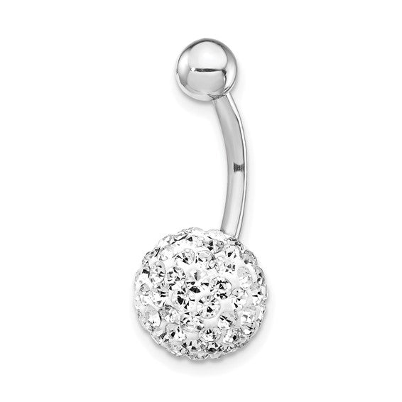 10k White Gold with 10mm White Crystal Ball Belly Dangle / 10k Belly Button Ring / Gold Navel Ring / Belly Ring Real Gold Gift Box Included