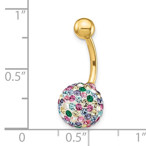 10k Yellow Gold Polished Multi Color 10mm Crystal Ball Belly Ring / 10k Belly Ring / Gold Navel Ring /Belly Ring Real Gold Gift Box Included