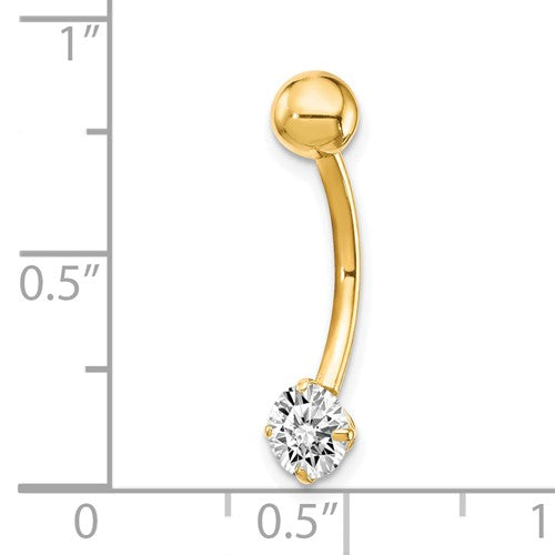 10k Yellow Gold Polished 5mm Round CZ  Dangle Belly Ring / 10k Belly Button Ring / Gold Navel Ring / Belly Ring Real Gold Gift Box Included