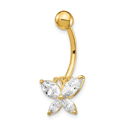 10k Yellow Gold Heart & Butterfly CZ Belly Ring / 10k Heart Belly Button Ring / Gold Navel Ring / Belly Ring Real Gold Gift Box Included
