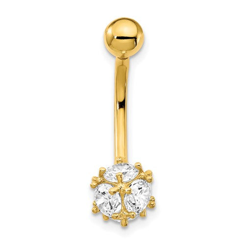 10k Yellow Gold Polished  7 mm CZ Belly Dangle / 10k Belly Ring / Gold Navel Ring /Belly Ring Real Gold Gift Box Included