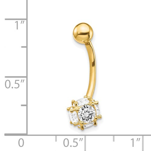 10k Yellow Gold Polished  7 mm CZ Belly Dangle / 10k Belly Ring / Gold Navel Ring /Belly Ring Real Gold Gift Box Included