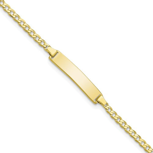 10K Yellow Gold Children's Flat Curb Link Personalized ID Bracelet with Lobster Clasp 5.5 inches & 6 inches Available
