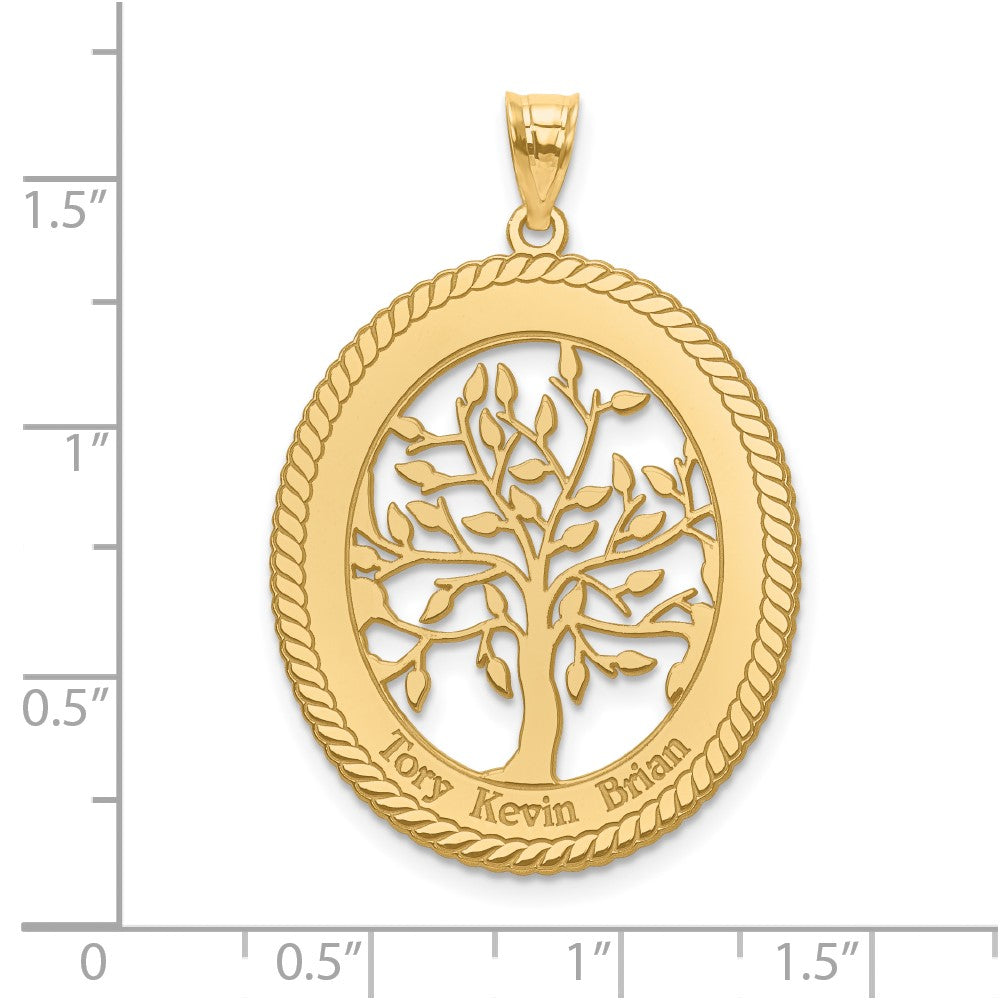 Personalized 10K Laser Polished Family Tree Oval Pendant (1.3 Inches )