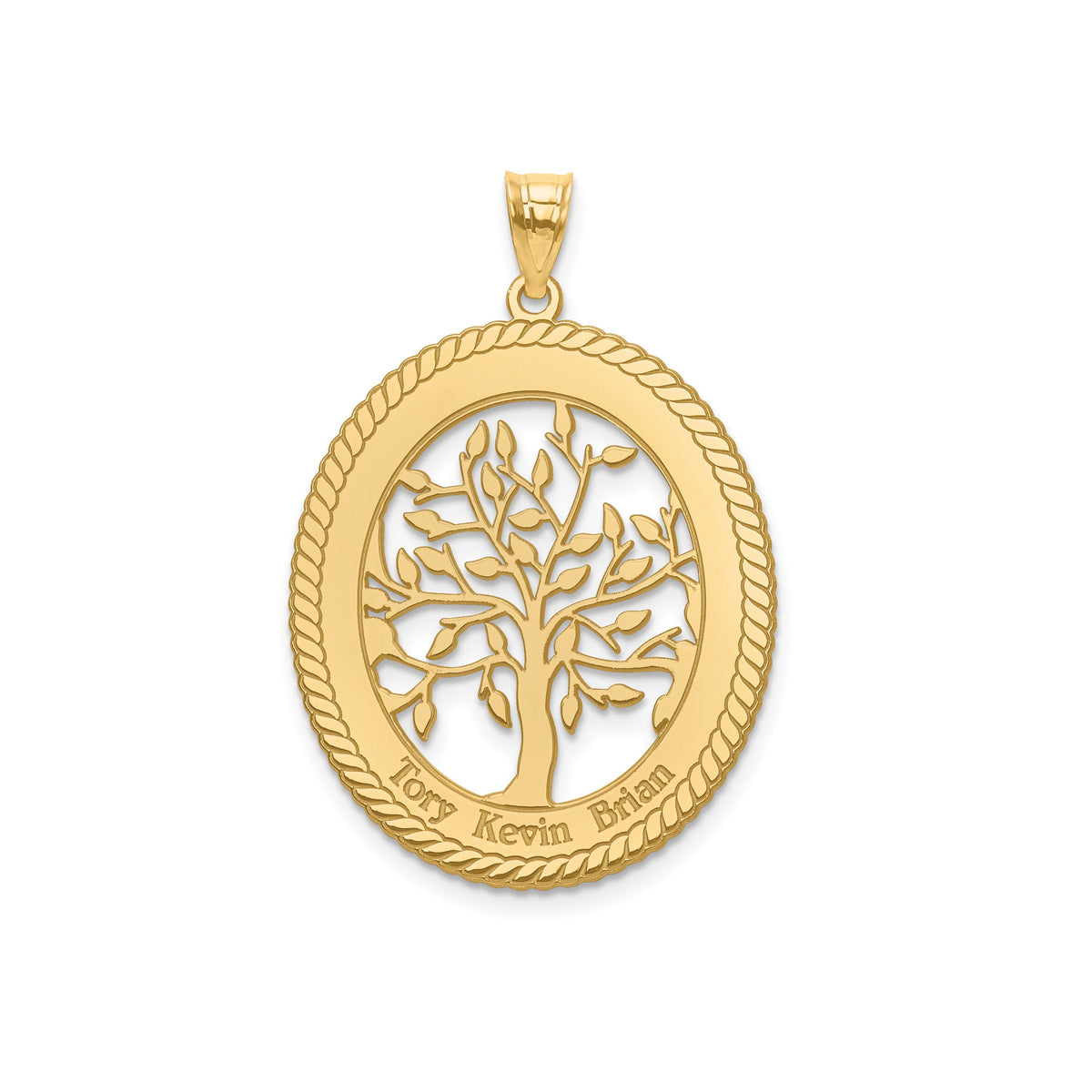 Personalized 10K Laser Polished Family Tree Oval Pendant (1.3 Inches )