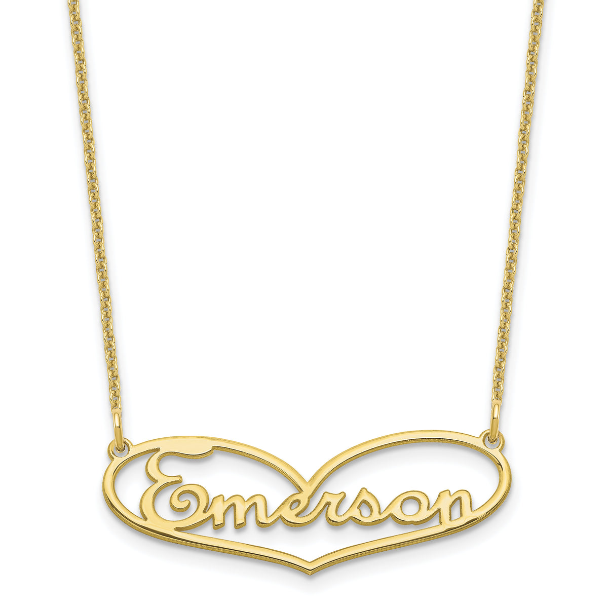 Heart Nameplate Personalized Necklace w/ 18 inch Necklace - Small Size 1.25 inches wide (Up to 10 Characters)