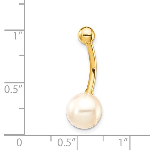 14k Yellow Gold 8mm Pearl Belly Ring / 14k Pearl Belly Button Ring / Gold Navel Ring / Belly Ring Real Gold Gift Box Included / 14 Gauge
