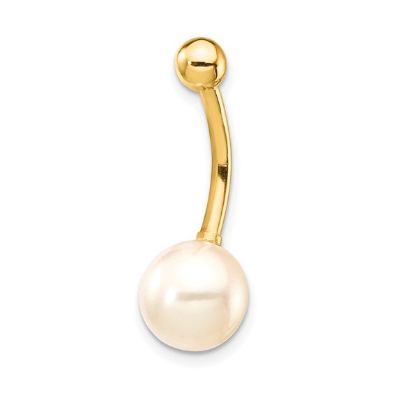 14k Yellow Gold 8mm Pearl Belly Ring / 14k Pearl Belly Button Ring / Gold Navel Ring / Belly Ring Real Gold Gift Box Included / 14 Gauge