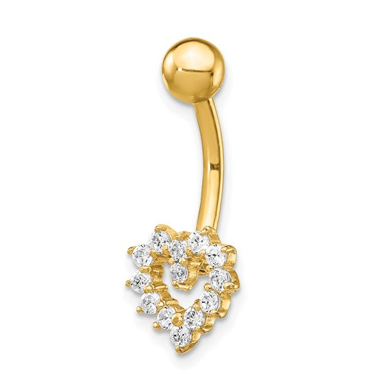 14k Yellow Gold Heart Shaped CZ Belly Ring / 14k Heart Belly Button Ring / Gold Navel Ring / Heart Belly Ring Real Gold Gift Box Included