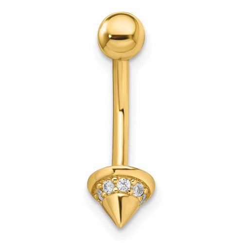 Solid 14k Yellow Gold 14 Gauge Cone CZ Belly Ring / 14k Cone Belly Button Ring / Gold Navel Ring/ Belly Ring Real Gold Gift Box Included