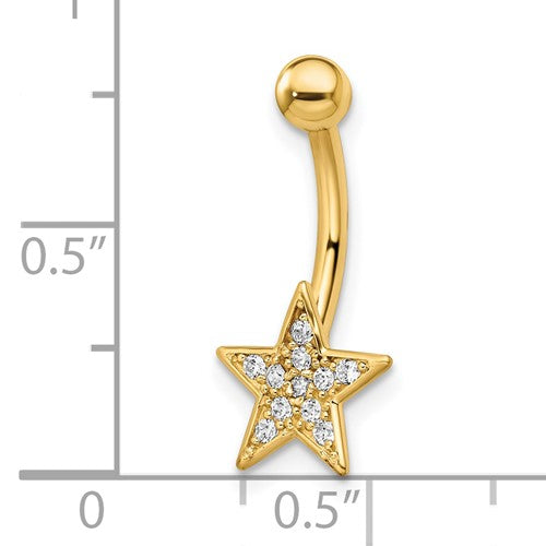 14k Yellow Gold Star CZ Belly Ring / 14k Star Belly Button Ring / Gold Navel Ring / Belly Ring Real Gold Gift Box Included