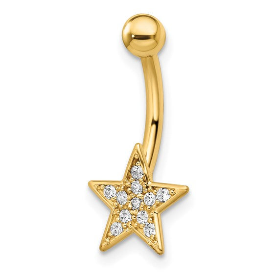 14k Yellow Gold Star CZ Belly Ring / 14k Star Belly Button Ring / Gold Navel Ring / Belly Ring Real Gold Gift Box Included