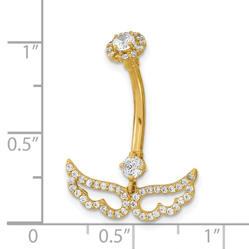14k Yellow Gold Angel Wings CZ Belly Ring / 14k Angel Wing Belly Button Ring / Gold Navel Ring / Belly Ring Real Gold Gift Box Included
