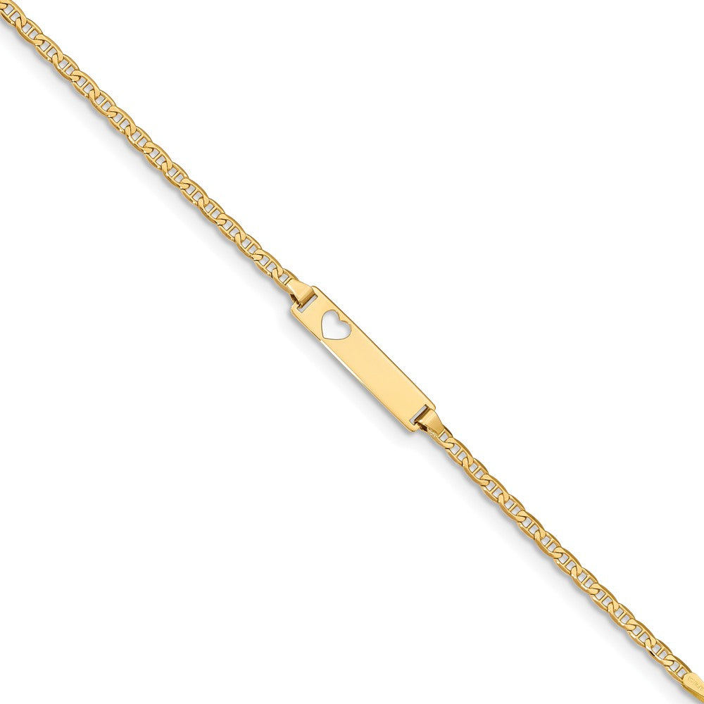 14k Yellow Gold Stamped-Out Heart Baby/Child ID Bracelet 6 inches -(Up to6 Characters Front & Back)