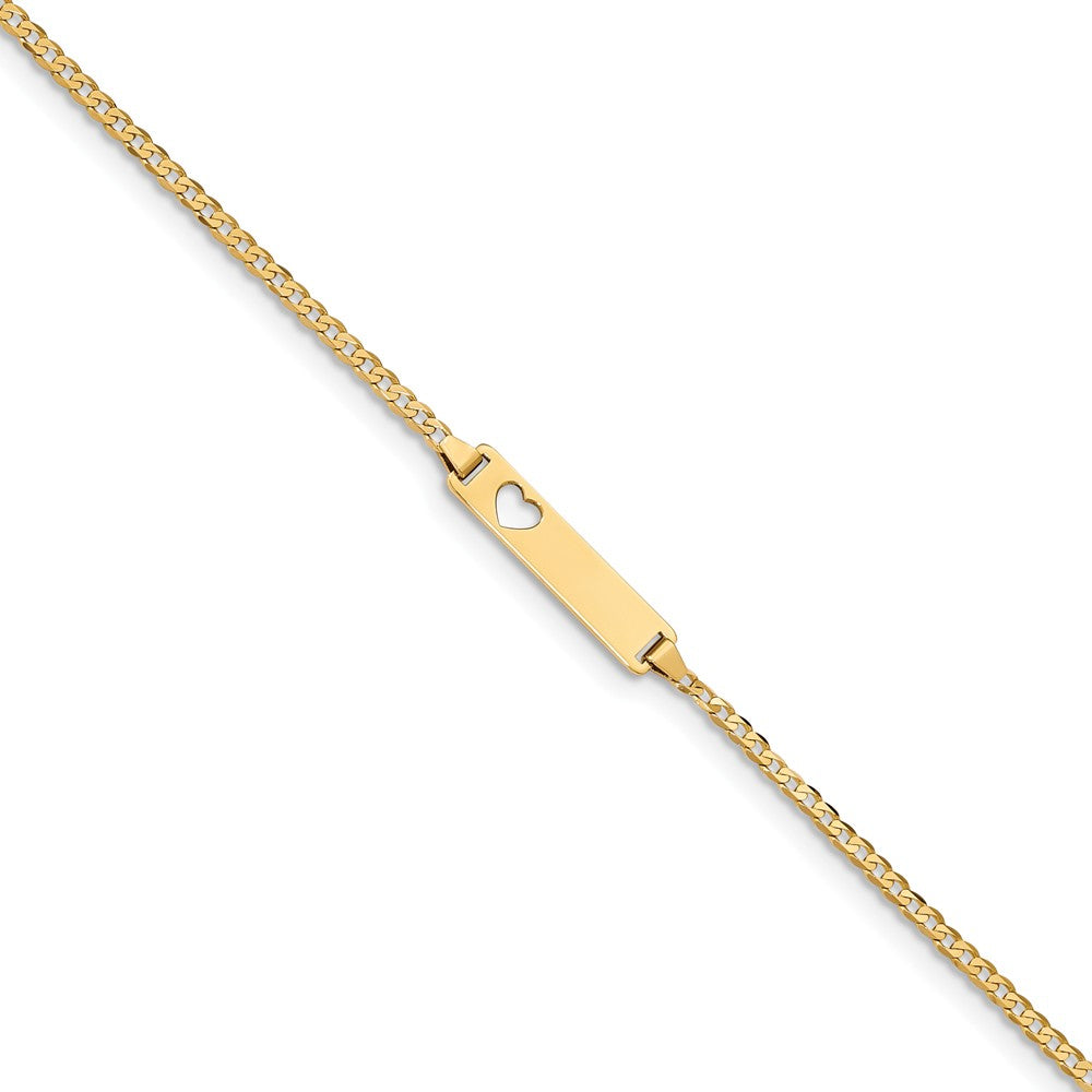 14k Yellow Gold Figaro Link Baby ID Heart Cut Out, Bracelet, 5.5 inch with FREE ENGRAVING (Both sides 6 characters)