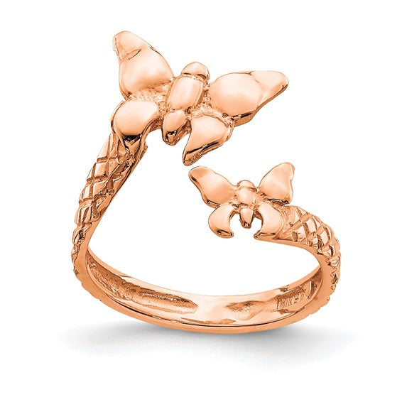 14k Yellow Gold or 14k Rose Gold Butterflies Toe Ring 4mm Band- Gift Box Included - Made in USA - Butterfly Toe Ring