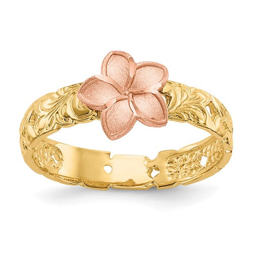 14k Two Toned Gold Plumeria Baby Ring / Band Size 3 Baby to Toddler Size Gift Box Included